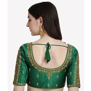 Generic Women's Phantom Silk Woven Round Neck Short Sleeve Readymade Blouse (Green, Free Size)