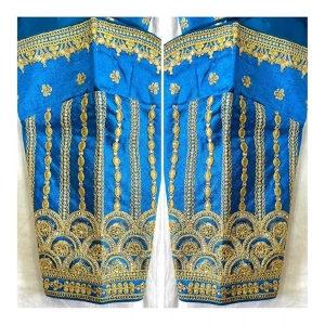 Generic Women's Phantom Silk Embroidery Round Neck Short Sleeve Readymade Blouse (Royal Blue, Free Size)