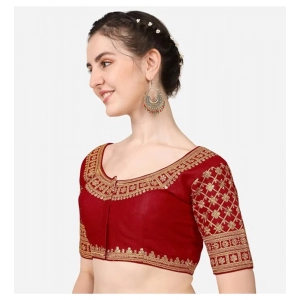 Generic Women's Silk Embroidery Coding Round Neck Short Sleeve Readymade Blouse (Maroon, Free Size)