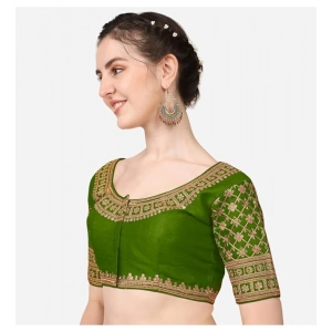 Generic Women's Silk Embroidery Coding Round Neck Short Sleeve Readymade Blouse (Light Green, Free Size)