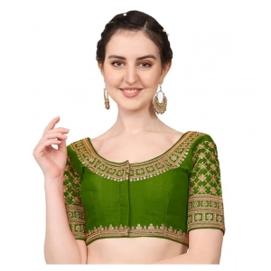 Generic Women's Silk Embroidery Coding Round Neck Short Sleeve Readymade Blouse (Light Green, Free Size)