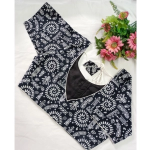 Generic Women's Cotton Printed Round Neck Short Sleeve Readymade Blouse (Black, Free Size)