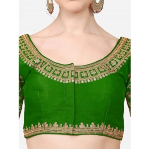 Generic Women's Silk Embroidery Coding Round Neck Short Sleeve Readymade Blouse (Green, Free Size)
