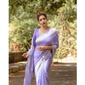 Generic Women's Cotton Printed Saree With Unstitched Blouse 5.5Mtr (Lavender)