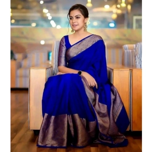 Generic Women's Banarasi Silk Woven Saree With Unstitched Blouse 5.5Mtr (Royal Blue)