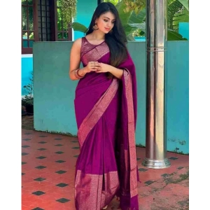Generic Women's Banarasi Silk Woven Saree With Unstitched Blouse 5.5Mtr (Majenta)