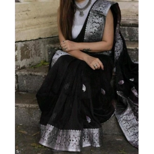 Generic Women's Banarasi Silk Woven Saree With Unstitched Blouse 5.5Mtr (Black)