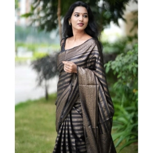 Generic Women's Banarasi Silk Woven Saree With Unstitched Blouse 5.5Mtr (Black)