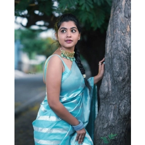 Generic Women's Banarasi Silk Woven Saree With Unstitched Blouse 5.5Mtr (Sky Blue)