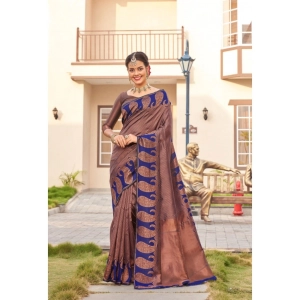 Generic Women's Banarasi Silk Woven Saree With Unstitched Blouse 5.5Mtr (Blue)