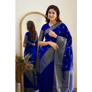 Generic Women's Banarasi Silk Woven Saree With Unstitched Blouse 5.5Mtr (Royal Blue)