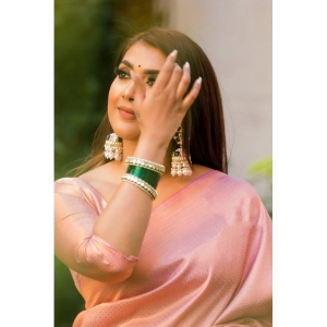 Generic Women's Banarasi Silk Woven Saree With Unstitched Blouse 5.5Mtr (Light Pink)