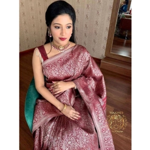 Generic Women's Banarasi Silk Woven Saree With Unstitched Blouse 5.5Mtr (Wine)