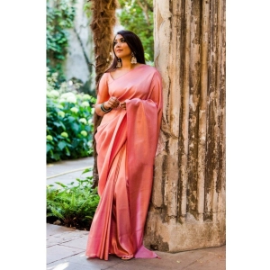 Generic Women's Banarasi Silk Woven Saree With Unstitched Blouse 5.5Mtr (Light Pink)