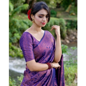 Generic Women's Banarasi Silk Woven Saree With Unstitched Blouse 5.5Mtr (Blue)