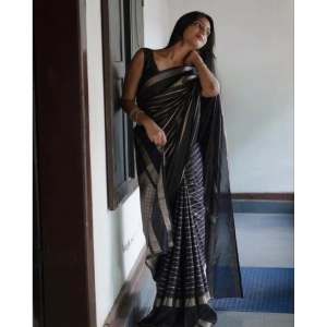 Generic Women's Banarasi Silk Woven Saree With Unstitched Blouse 5.5Mtr (Black)