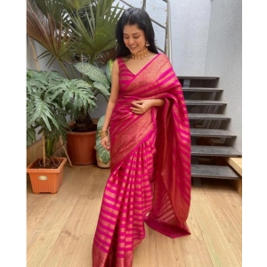 Generic Women's Banarasi Silk Woven Saree With Unstitched Blouse 5.5Mtr (Pink)