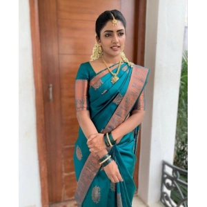 Generic Women's Banarasi Silk Woven Saree With Unstitched Blouse 5.5Mtr (Sky Blue)