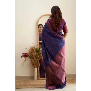 Generic Women's Banarasi Silk Woven Saree With Unstitched Blouse 5.5Mtr (Navy Blue)