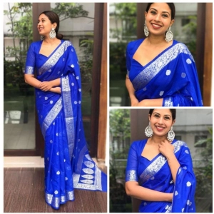 Generic Women's Banarasi Silk Woven Saree With Unstitched Blouse 5.5Mtr (Blue)