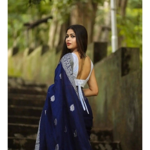 Generic Women's Banarasi Silk Woven Saree With Unstitched Blouse 5.5Mtr (Blue)
