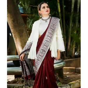 Generic Women's Banarasi Silk Woven Saree With Unstitched Blouse 5.5Mtr (Maroon)
