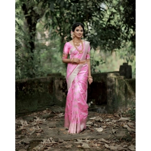 Generic Women's Banarasi Silk Woven Saree With Unstitched Blouse 5.5Mtr (Pink)
