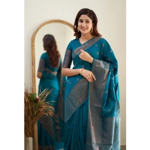 Generic Women's Banarasi Silk Woven Saree With Unstitched Blouse 5.5Mtr (Turquoise)