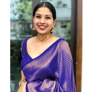 Generic Women's Banarasi Silk Woven Saree With Unstitched Blouse 5.5Mtr (Royal Blue)