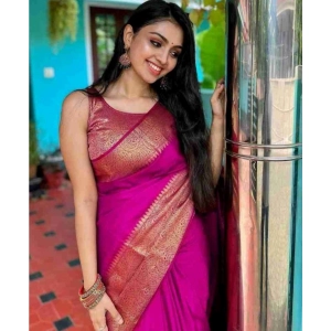Generic Women's Banarasi Silk Woven Saree With Unstitched Blouse 5.5Mtr (Pink)