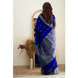 Generic Women's Banarasi Silk Woven Saree With Unstitched Blouse 5.5Mtr (Royal Blue)
