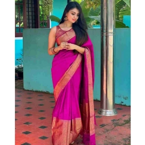 Generic Women's Banarasi Silk Woven Saree With Unstitched Blouse 5.5Mtr (Pink)