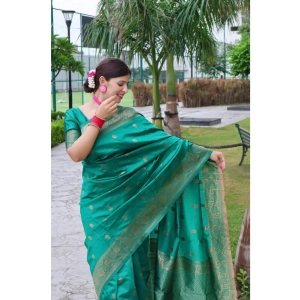 Generic Women's Banarasi Silk Woven Saree With Unstitched Blouse 5.5Mtr (Teal Green)