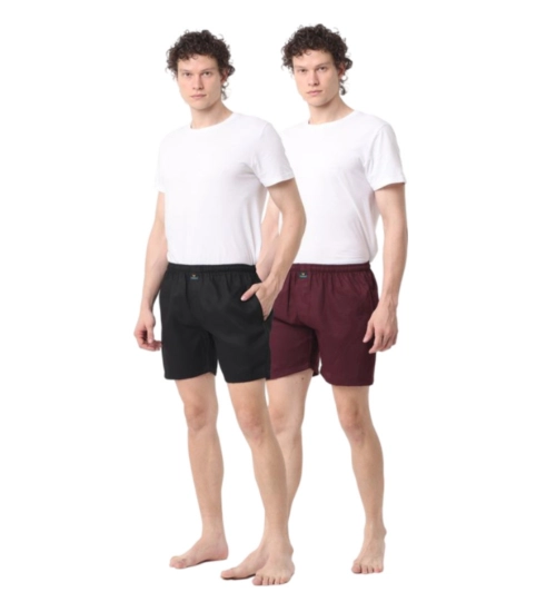 Pack_of_2 Men's Polycotton Solid Boxer Shorts (Multicolor)
