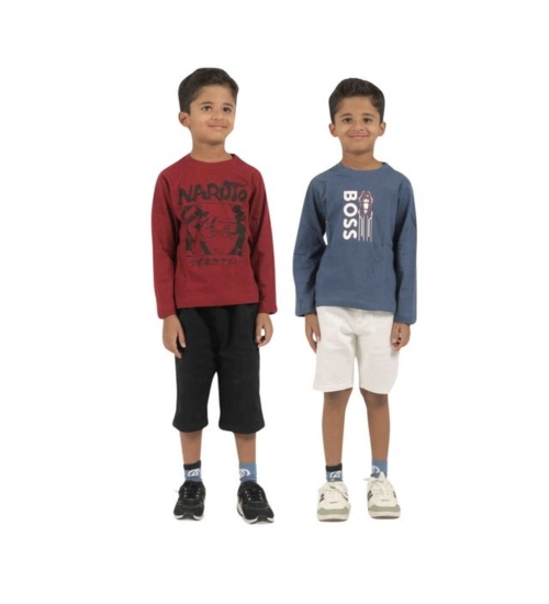 Pack of 2 Boy's Cotton Printed Full Sleeve T-Shirt's (Multicolor)