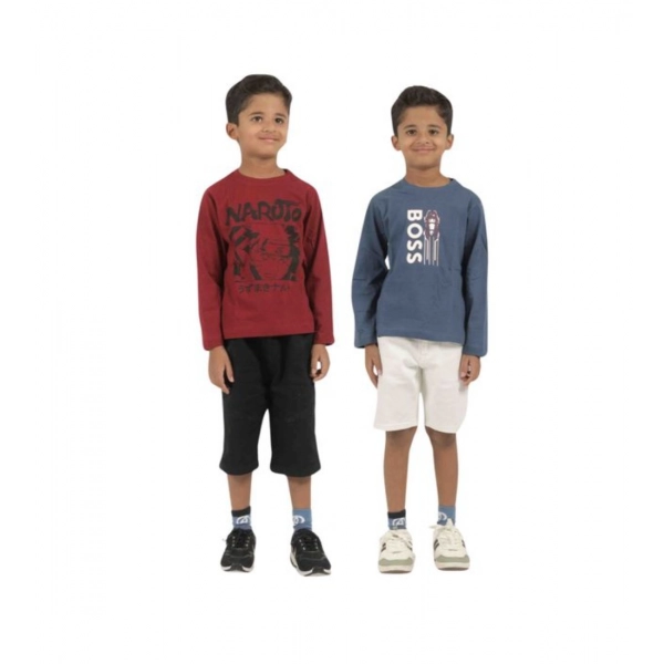 Dropship Pack of 2 Boy's Cotton Printed Full Sleeve T-Shirt's (Multicolor)