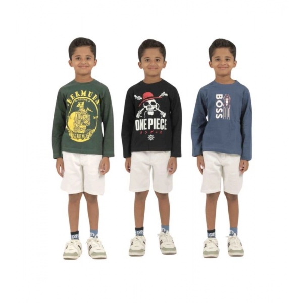Dropship Pack of 3 Boy's Cotton Printed Full Sleeve T-Shirt's (Multicolor)