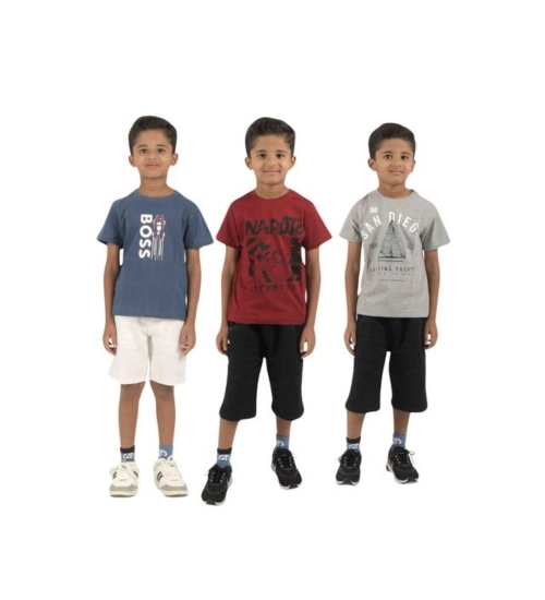 Pack of 3 Boy's Cotton Printed Short Sleeve T-Shirt's (Multicolor)
