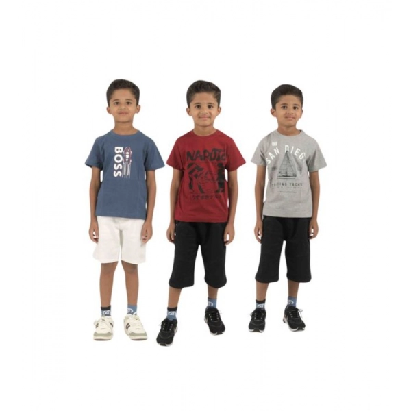 Dropship Pack of 3 Boy's Cotton Printed Short Sleeve T-Shirt's (Multicolor)
