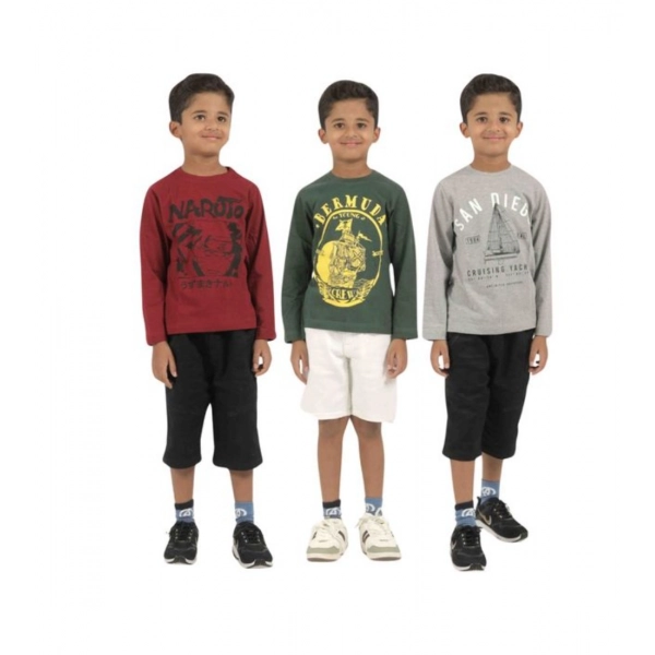Dropship Pack of 3 Boy's Cotton Printed Full Sleeve T-Shirt's (Multicolor)