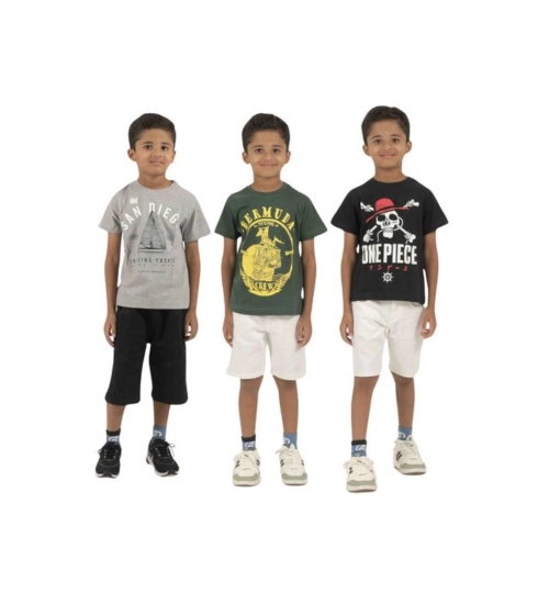 Pack of 3 Boy's Cotton Printed Short Sleeve T-Shirt's (Multicolor)