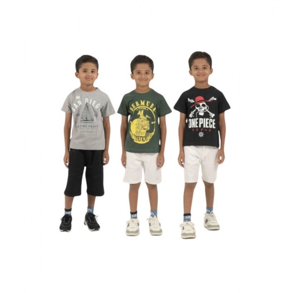 Dropship Pack of 3 Boy's Cotton Printed Short Sleeve T-Shirt's (Multicolor)