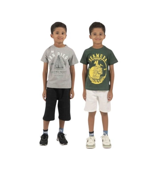 Pack of 2 Boy's Cotton Printed Short Sleeve T-Shirt's (Multicolor)