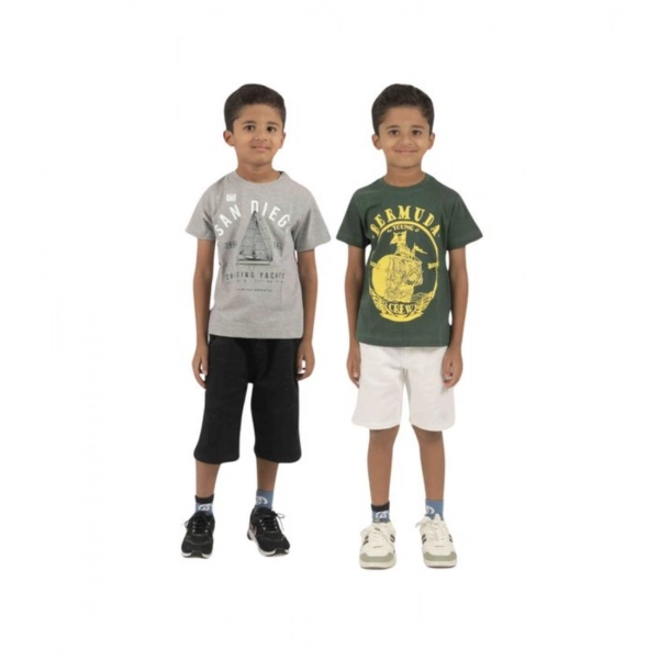 Dropship Pack of 2 Boy's Cotton Printed Short Sleeve T-Shirt's (Multicolor)