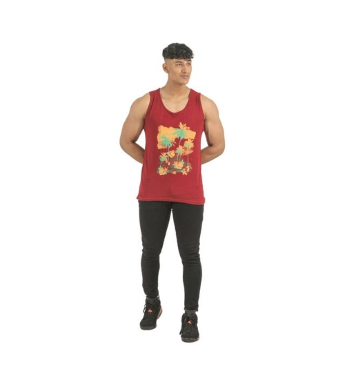 Pack of 2 Men's Casual Cotton Printed Sleeveless Sleeve Tshirts (Multicolor)