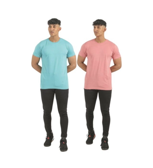Pack of 2 Men's Casual Cotton Solid Short Sleeve Tshirts (Multicolor)