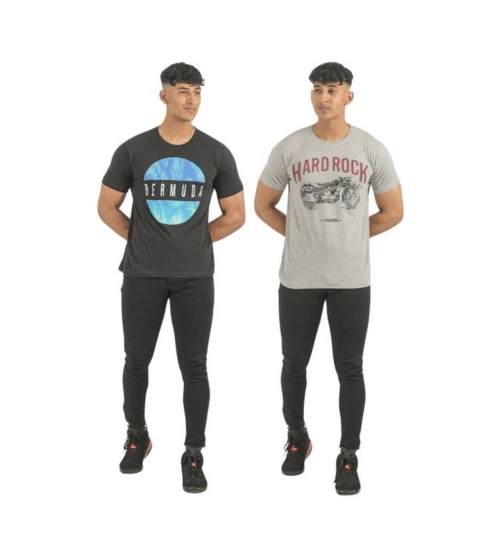Pack of 2 Men's Casual Cotton Printed Short Sleeve Tshirts (Multicolor)
