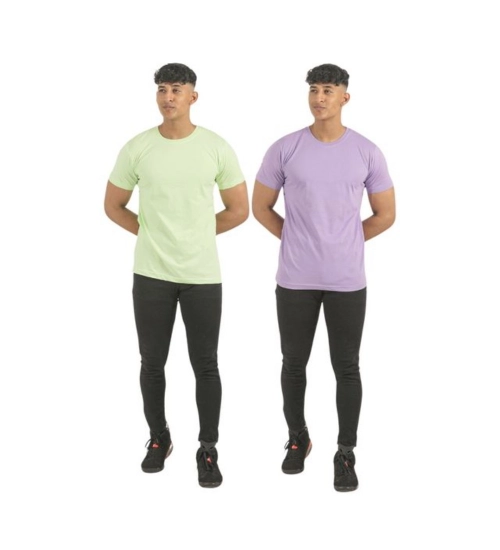 Pack of 2 Men's Casual Cotton Solid Short Sleeve Tshirts (Multicolor)