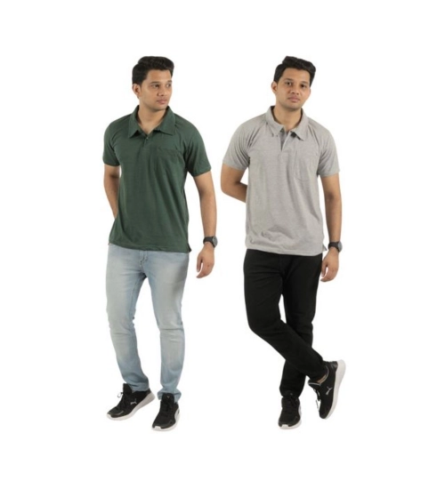 Pack of 2 Men's Casual Cotton Solid Short Sleeve Tshirts (Multicolor)