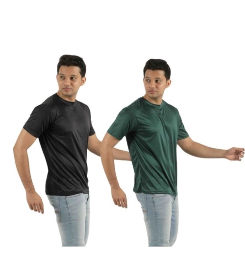 Pack of 2 Men's Casual Polyester Blend Solid Short Sleeve Tshirts (Multicolor)